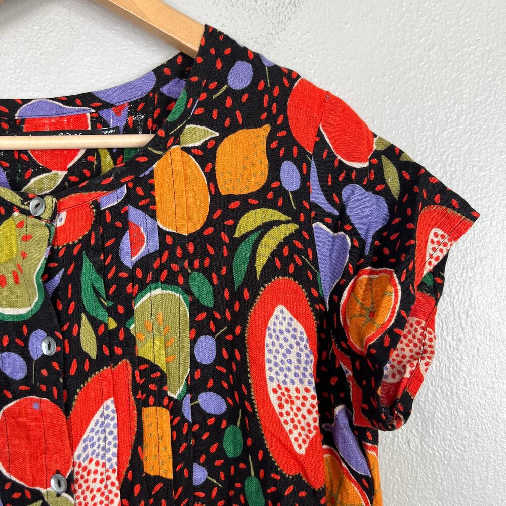 Gudrun Sjoden Dress Women's Sz S Linen Black Orange Fruit Lagenlook Cottagecore - Picture 4 of 10